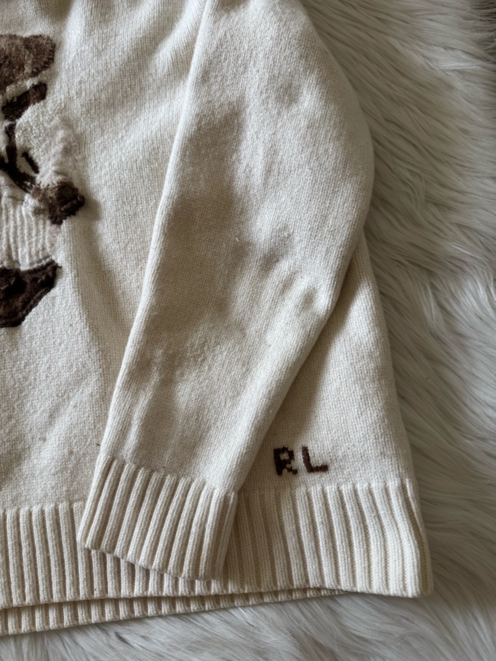 Polo Ralph Lauren Shearling Bear Hoodie Sweater Cream XXL - Picture 2 of 8